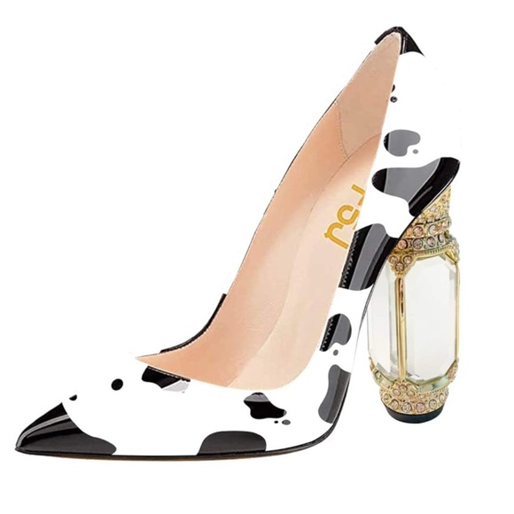 FSJ Women Bridal Pointed Toe Chunky Block High Heel Crystal Pumps Slip-on - Picture 1 of 7